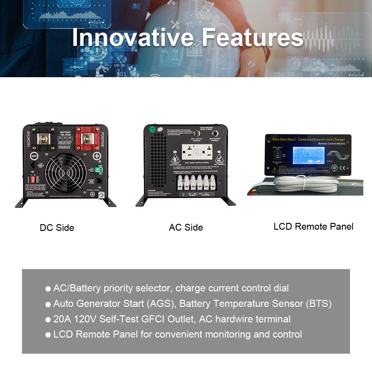 3000 Watt Inverter Charger 48 Volt to 120V 240V Split Phase Pure Sine Wave | APC3048D