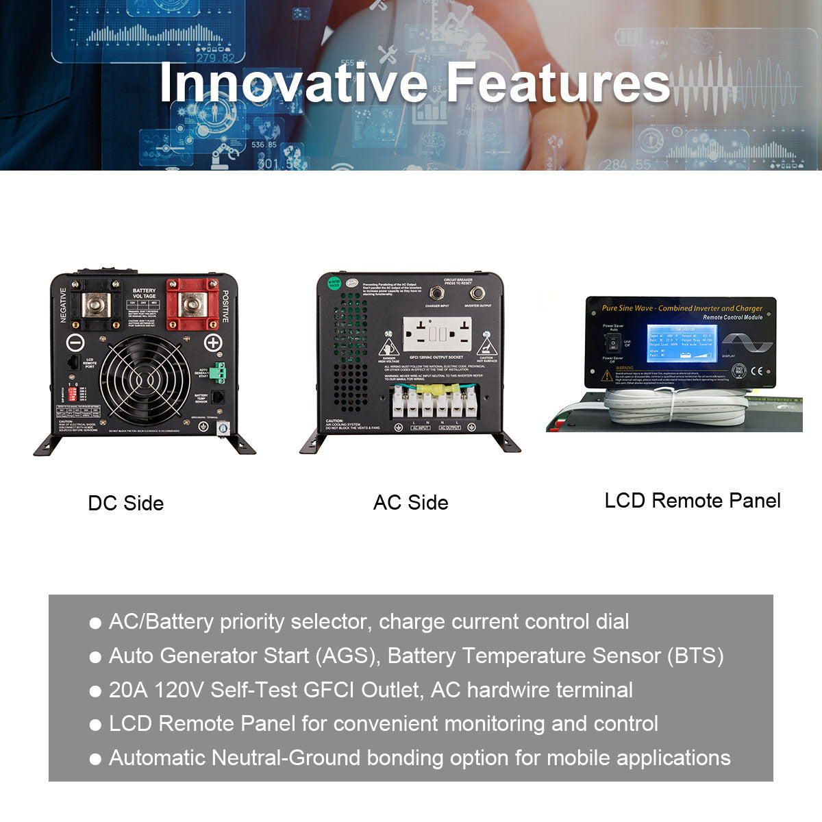 3000 Watt Inverter Charger 48 Volt to 110V 120Vac Pure Sine Wave | APC3048NC